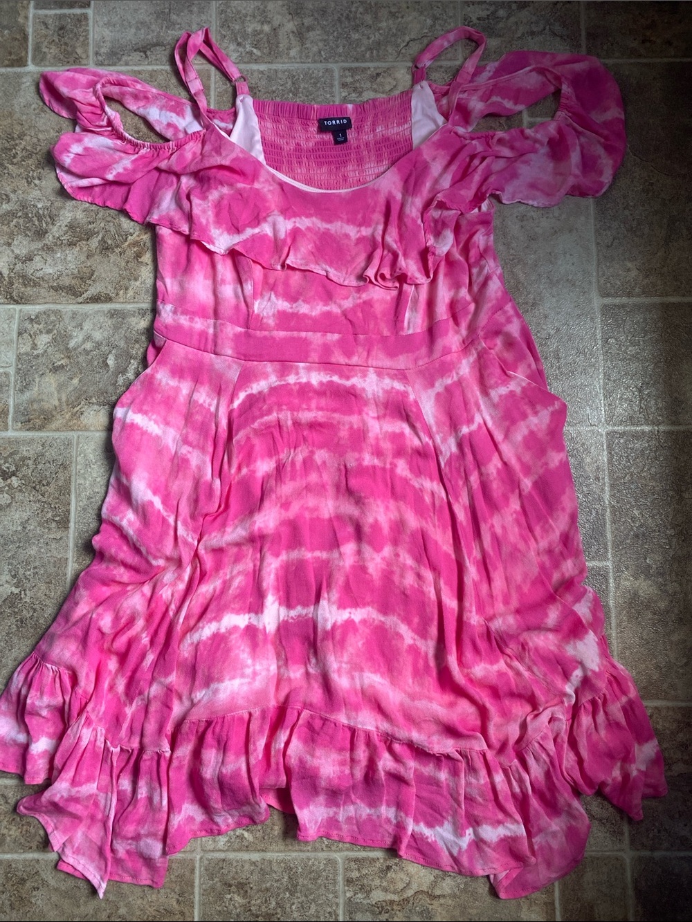 Torrid Women’s Size 1 Y2K Pink Tie Dye Mini Dress Flowing Coastal Beach Dress - Picture 3 of 11